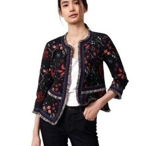 Loft Primavera Floral Fringe Jacket Sz 16